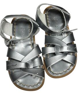 🌻NEW w/tag Salt Water Sandals Original Pewter Metallic Leather Girls Size 9